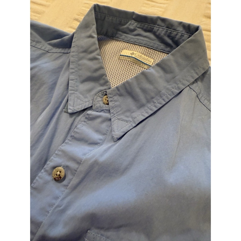 Columbia PFG Men's Short Sleeve Shirt‎ Size Large Tall Light Blue EUC